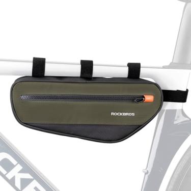 Imagem de ROCKBROS Bolsa para quadro de bicicleta, bolsa para guidão de bicicleta, bolsa de bicicleta com zíperes de abertura grande, para mountain road bike, liberação rápida de 1,5 L, verde-oliva, 30120079001