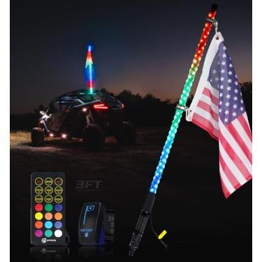 Imagem de Xprite Chicote de luz LED RGB espiral de 1 peça com base de mola embutida, controle remoto e interruptor basculante faça você mesmo, compatível com SXS ATV UTV Polaris RZR Can-am Buggy Trucks Jeep