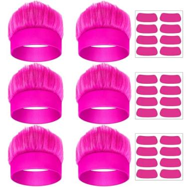 Imagem de Popuid 6 faixas de cabelo peludas, cabelo e adesivos de troll esvoaçante - acessórios da semana espiritual, acessório para cabeça de torcida, fantasia adulto, Rosa choque, One-size-fits-most