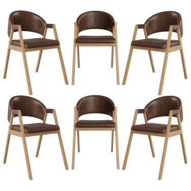 Imagem de Kit 6 Cadeiras Mesa Jantar Suellen Versátil Reforçada Corino Marrom Escuro