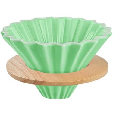 Imagem de EHERDM Coador de café de cerâmica com suporte de xícara de madeira, elegante coador V60 em forma de flor para 1 a 2 xícaras, acessórios de preparação lenta para cafeterias domésticas, restaurantes,