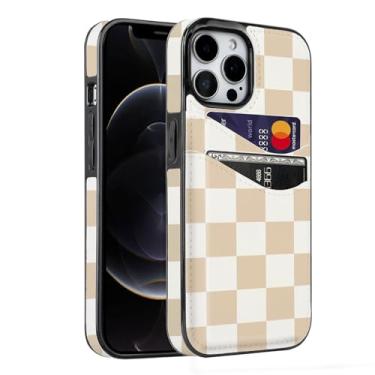 Imagem de Obbii Capa para iPhone 12/12 Pro de 6,1 polegadas com porta-cartões capa carteira de couro macio capa protetora à prova de choque para mulheres e homens (tabuleiro de damas)