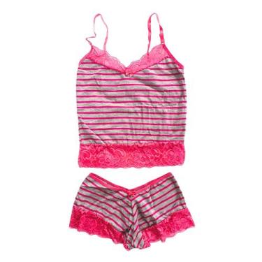 Imagem de Baby Doll Pijama Short Listrado Mescla Sexy Renda  Conforto Estilo Fem