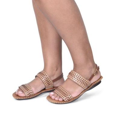 Imagem de Sandália Rasteira em Couro Nude - Flor d couro, 38