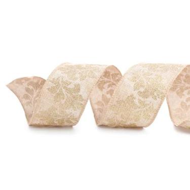 Imagem de Fita de Juta Folhas Bege e Ouro - 6,3cm x 914cm  - 1 unidade - Cromus 