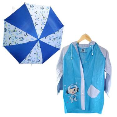 Imagem de Kit Conjunto Capa Chuva E Sombrinha Guarda Chuva Infantil - CHL, Azul,