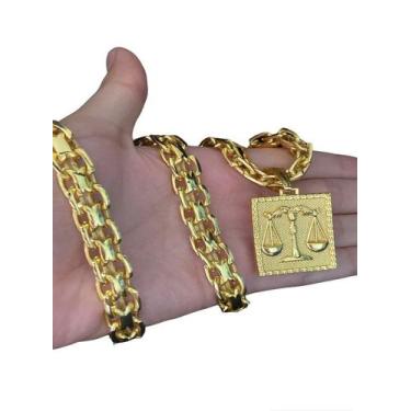 Imagem de Cordão Cadeado Duplo 13mm + Pingente Direito Banhado A Ouro - ToJoia18