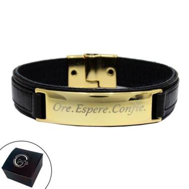 Imagem de Pulseira de Couro Magnética Preta Ore, Espere e Confie - GRANADO ACESS