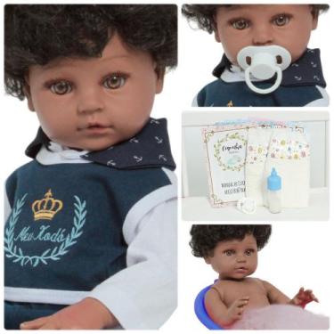 Imagem de Boneco Reborn Negro 100% Vinil Príncipe Com Vários Itens - Cegonha Reb