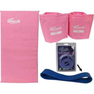 Imagem de kit tornozeleira peso 3 kg colchonete academia e mini band forte elást