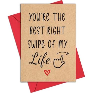 Imagem de HiFulerr Cartão de felicitações engraçado para ele - Best Right Swipe of My Life cartão de dia dos namorados com envelope, cartão de aniversário romântico, cartão de aniversário para namorado,