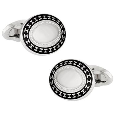 Imagem de Abotoaduras ovais de aço inoxidável com esmalte preto e caixa de apresentação Cuff-Daddy