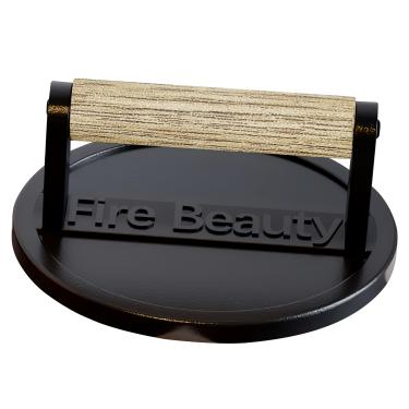Imagem de Fire Beauty Prensa de hambúrguer, prensa de grelha de 16,5 cm, prensa de ferro fundido com cabo de madeira, prensa de hambúrguer de grau alimentício para bacon grelhado, bife e hambúrguer, ideal para