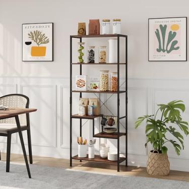 Imagem de BOTLOG Estante de livros, 6 camadas com armazenamento, prateleira alta, organizador de prateleiras industriais, expositor para sala de estar, marrom rústico