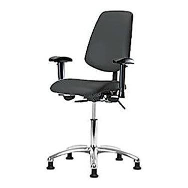 Imagem de Thomas Cadeira de vinil com altura de mesa 1163L52 com encosto médio sem inclinação, base cromada, braços ajustáveis, rodízios cromados, carvão