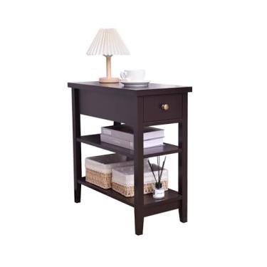 Imagem de Ceredeme Mesa de canto com gaveta e prateleiras duplas, mesa lateral, sofá, mesa de cabeceira para espaços pequenos, sala de estar, quarto, escritório
