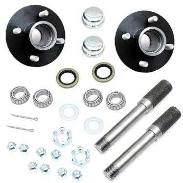 Imagem de UCUT Kit de montagem de cubo de reboque de par, 4 parafusos em círculo de 10 cm, serve para eixos de 900 g, inclui (2) eixo reto de 2,5 cm e rolamentos