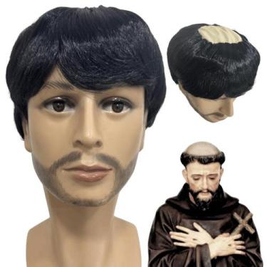 Imagem de Peruca franciscano padre festa junina topo careca preta - LIONSWIG