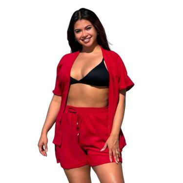Imagem de CONJUNTO FEMININO KIMONO/CARDIGAN E SHORT PLUS SIZE-Feminino