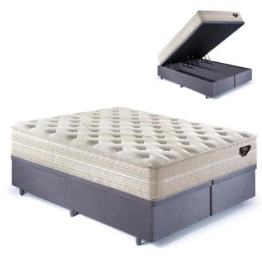 Imagem de Base Box Baú King 193x203 Suede Cinza com Colchão Audaz Molas Ensacada