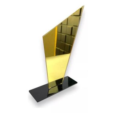 Imagem de Kit 05 Troféu Acrilico Dourado 2mm 10x18cm C/base Preta - CNC Sorocaba