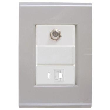 Imagem de Cj Tomadas Rj45 Ethernet + Tv Coaxial Liz Fendi Tramontina Completo Pr