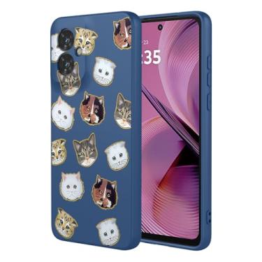 Imagem de HTXWXJC Capa de telefone para Moto G55, capa para Motorola G55, à prova de choque, flexível, amortecedor, capa macia de TPU com estampa de gato, capa para celular para Motorola Moto G55 gato azul