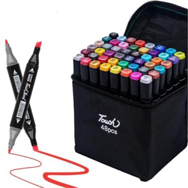 Imagem de Caneta Touch Para Colorir Desenho Profissional 36, 48, 60, 80 Cores Conjunto De Marcadores Para Colorir De Pontas Duplas Codificados por Cores Vivas para Desenho (48)