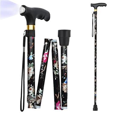 Imagem de JUNRA Bengala Para Mulheres Com Luz Led, Bengala Para Mulheres E Homens, Bengalas Para Mulheres E Idosos, Bengala Dobrável E Desmontável, Bengalas Para Mulheres Idosas Para Equilíbrio (Flores Pretas)