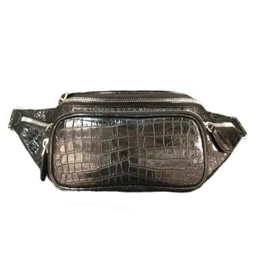 Imagem de Bolsa carteiro autêntica de couro de crocodilo verdadeiro, clássica, preta, pequena, casual, couro de jacaré, bolsa mensageiro, Preto, 20cm(Length) x 12cm(Height) x 6cm(Deep), Lazer