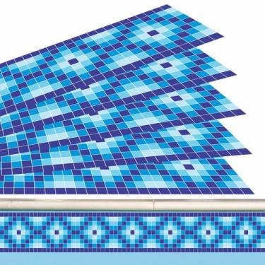Imagem de Kit 09 Adesivos Piscina Azulejo Quadriculado Zig Zag Azul 100x15cm - R