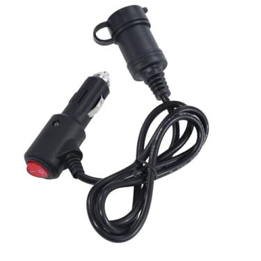 Imagem de Cabo de extensão para acendedor de cigarro de 9,5 m com interruptor liga/desliga – plugue macho para tomada fêmea Cabo de extensão de isqueiro de 18 AWG com tampa contra poeira, fusível de 15 A