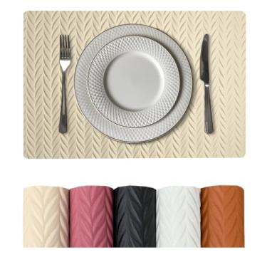 Imagem de 4 Jogo Americano Roma Alto Padrão Impermeável Pvc Vr (MARFIM bege claro escuro areia palha - ROMA RETANGULAR)