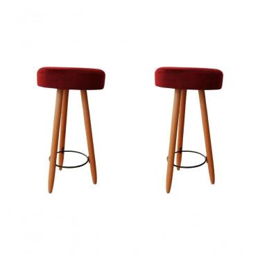 Imagem de Kit Duas Banqueta Alta Para área Gourmet Balcão Pés Palito Suede Bordo Eli Móveis E Decoração
