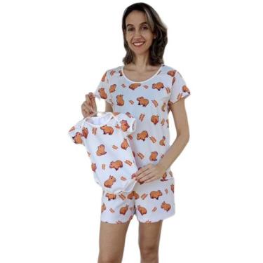 Imagem de Pijama Adulto e Body de Bebê Estampa Capivara Kit Mãe e Filho - Calupa