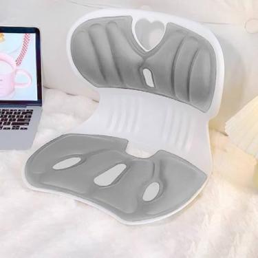 Imagem de Assento Ergonômica para Cadeira com Apoio Lombar, 33 x 35 cm, Espuma de Alta Densidade, Branco e Cinza