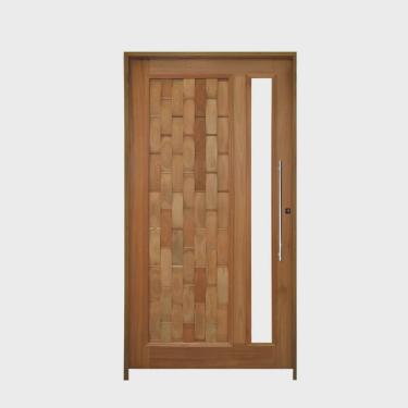 Imagem de Kit Porta de Madeira 210x110cm Batente 14cm Fechadura 803 Rolete Com Visor Hale Esquadrias