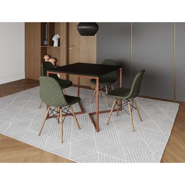 Imagem de Mesa Jantar Industrial Base Cobre V 90cm Quadrada Preta c/ 4 Cadeiras Madeira Eames Estofada Verde