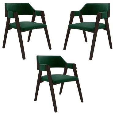 Imagem de Kit 3 Cadeiras Sala De Jantar E Jogos Carteados Madeira Maciça Poker Veludo Verde-capuccino G42 - Gran Belo