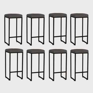 Imagem de Kit 08 Banqueta Alta Lara Para Cozinha Bar Balcão Bistrô Churrasqueira Ferro Bronze Corino Cinza - Ahz Móveis