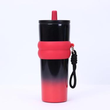 Imagem de Copo de viagem de aço inoxidável de 710 ml com revestimento de cerâmica, manga de silicone e palha, copo isolado de parede dupla de 680.4 g (vermelho)