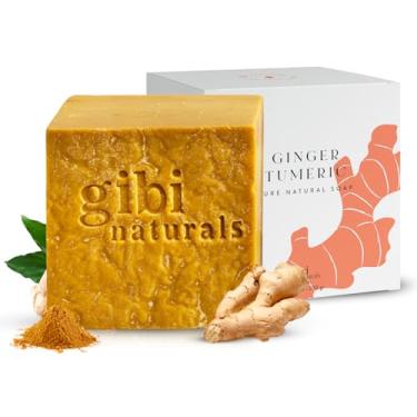 Imagem de gibi Sabonete em barra de açafrão para acne e manchas escuras - Sabonete hidratante de gengibre e açafrão para rosto e corpo - limpa e hidrata todos os tipos de pele (200 g)