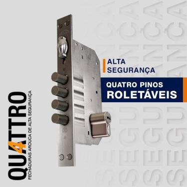 Imagem de Fechadura Rolete Alta Segurança 4410 Inox Cilindro 12 Cm