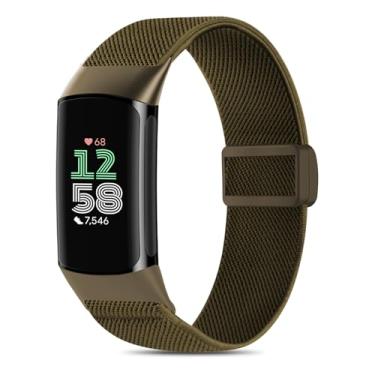 Imagem de EverAct Pulseira magnética elástica de nylon compatível com Fitbit Charge 6/Fitbit Charge 5, pulseira esportiva ajustável de tecido elástico para smartwatch Charge 5/6, feminino e masculino