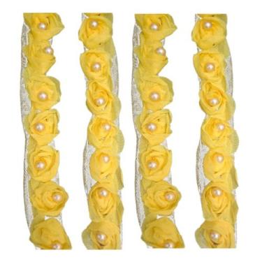 Imagem de Renda de tule c/pérolas 3cm cor amarelo canário metro - CARRETEL
