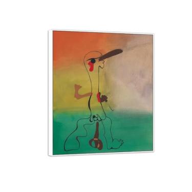 Imagem de Joan Miró Imagem de arte de parede em tela - reprodução de impressões de arte famosas abstratas - pinturas com moldura branca para decoração de sala de estar (personagem 2) 20 x 25 cm - 8 x 10 pol