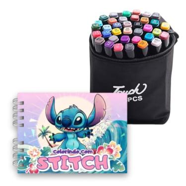 Imagem de Kit Canetas Touch Ponta Dupla 24 a 120 Cores – Estojo com Marcadores Artísticos para Colorir, Lettering, Mangá e Desenho – Ideal para Livros Estilo Bobbie Goods e TikTok (36 Cores + Livro Stitcll)