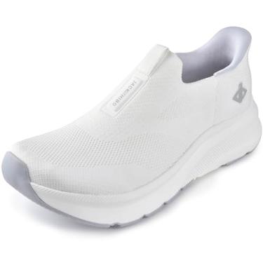 Imagem de JACKSHIBO Tênis feminino com bico largo, sem cadarço, suporte de arco, ortopédica, fascite plantar, sem cadarço, com almofada para metatarso, Branco, 8 Wide