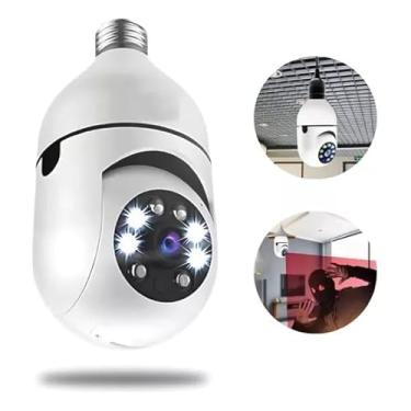 Imagem de Câmera de Segurança Wi-Fi Externa 1080P, Lâmpada E27, Visão Noturna Infravermelho, 360°, Prova D'água, Branco e Preto