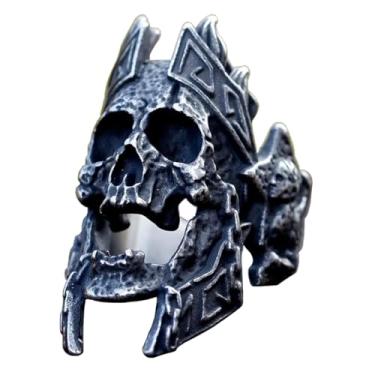 Imagem de ZMY Home Anel de caveira viking – Design de guerreiro nórdico joia de aço inoxidável moderna, Metal, Sem pedra preciosa